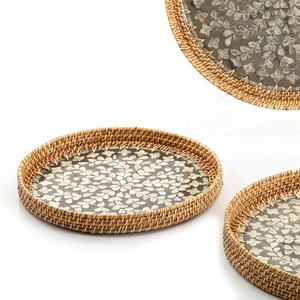 Bandeja de mimbre con incrustaciones de perlas para decoración del hogar, bandeja de mimbre de nuevo diseño, precio más barato de Vietnam, venta al por mayor - Product Image 5