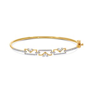 Bracelet en or jaune 9 carats exquis avec diamants de laboratoire, double rectangle, détails perlés complexes, design élégant et classique pour femmes - Product Image 2