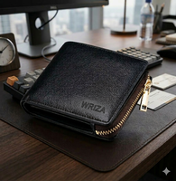 Dompet Kulit Asli Pria Model Bifold Pendek Warna Coklat Anti RFID, Dapat Disesuaikan Secara Grosir, Lapisan Poliester, Gaya Fashion, Banyak Kantong