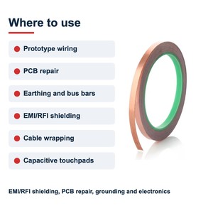 TECHINSTRO เทปทองแดงนำไฟฟ้า 6 มม. x 15 ม. พร้อมกาวนำไฟฟ้าสำหรับป้องกัน EMI ซ่อมแซม PCB สายดิน CFT-006 - Product Image 2