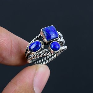 Anillo de Lapislázuli en Plata de Ley 925, Hecho a Mano, Estilo Boho, Joyería de Promesa Unisex, Gema Natural en Forma de Cojín, para Fiesta - Product Image 3