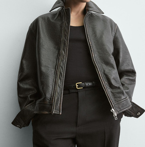 Blouson en cuir véritable unisexe style rétro personnalisable, col montant, coupe classique, imperméable et coupe-vent, idéal pour l'hiver - Vente en gros - Product Image 5