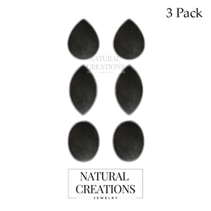 Premium 925 Silver Shungite Gemstone Pear Marquise Oval Cab Butterfly Lock Stud <b>Earrings</b> Bezel Setting Pack of 3 Pairs - Product Image 2