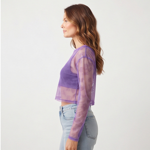 Manufacture <b>Sheer</b> Mesh Crop <b>Tops</b> Women 100% Polyester <b>Long</b> <b>Sleeve</b> Transparent Crop <b>Top</b> Women Sexy Party Club See Through <b>Tops</b> - Product Image 4