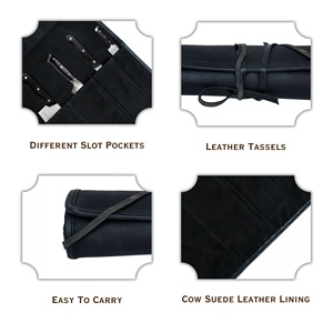 Étui à couteaux de cuisine 100 % cuir suédé véritable, facile à transporter, housse pour couteau de chef, étui à couverts et organiseur de transport - Product Image 3