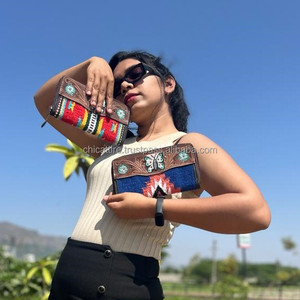 Manta de sillín mecanizada a mano para mujer, billetera de mariposa, billetera occidental de cuero genuino, billetera grande con cremallera, patrón Floral, alfombra azteca, embrague - Product Image 3