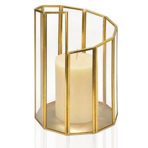 Lanterne porte-bougie géométrique en verre et métal doré style nordique pour bougies chauffe-plat et bougies pilier, centres de table pour mariage et décoration intérieure - Product Image 1