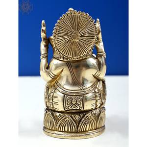 Statue de Ganesha de 4 pouces de qualité fine faite à la main petit article en laiton fabriqué en Inde Sculpture de haute qualité - Product Image 4