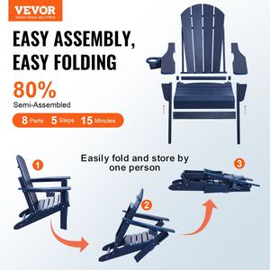 Set di 2 Sedie Adirondack Pieghevoli Portatili per Esterni con Portabicchieri, Resistenti alle Intemperie, per Braciere, in Plastica - Product Image 2