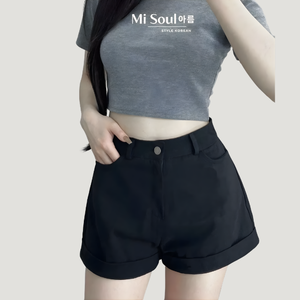 Shorts écologiques pour femmes en tissu kaki, décontractés, à ourlet roulé, pour un usage quotidien, 3 couleurs, OEM ODM, étiquette privée - Product Image 1