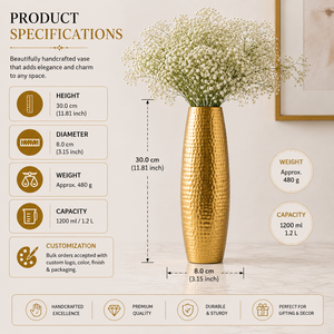 Vase en laiton martelé fait main |   Vase à fleurs en métal |   Vase décoratif pour la décoration de la maison |   Vases en laiton en gros pour la maison, l'hôtel et les mariages - Product Image 5