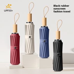 Parapluie pliant manuel haut de gamme à 32 baleines avec revêtement noir, grand format pour femme, double usage soleil et pluie, protection UV, fonction de suspension - Product Image 2