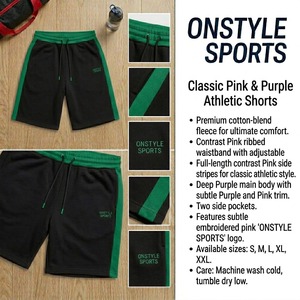 กางเกงกีฬาขาสั้นผู้ชาย ONSTYLE SPORTS สีกรมท่าขาว เอวกลาง ทรงลำลอง มีเชือกผูก ปักโลโก้ ลายทาง - Product Image 3