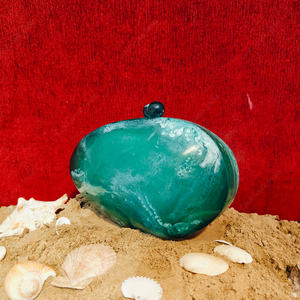 Pochette de soirée ovale de luxe en résine turquoise avec bouton en résine assorti, faite à la main, sac de soirée élégant pour femme, pochette de mariage - Product Image 2