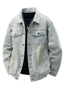 Wholesale Mens Denim Jean Jacket Faded Premium Cotton <b>Button</b> Up Slim jackets Label Customized Men's Regular Fit Cotton Autumn - Product Image 1