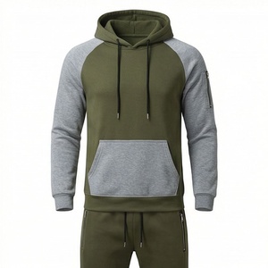Sweat-shirt à capuche color block pour homme, manches longues, décontracté, avec cordon de serrage, pull à capuche, vert olive, gris, design patchwork, vêtements d'automne - Product Image 1