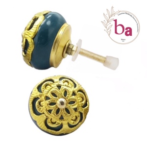 Marocain De Luxe Or Filigrane Fleur Sarcelle Céramique Boutons Tiroir Armoire Poignée Poignées pour Cuisine et Chambre à Coucher-CK 558 - Product Image 1