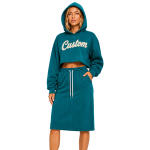 <b>Retro</b> Custom Tackle Twill Hoodies & Cargo Skirts Wholesale Two Piece Women's Heavyweight Cotton Fleece OEM ODM <b>Tracksuit</b> Factory - Product Image 5