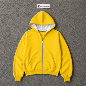 <b>Men's</b> <b>Yellow</b> Zip-Up <b>Hoodie</b> Regular Fit Solid Color Fleece Casual Hooded Sweatshirt Long Sleeve Autumn Wear Heavyweight Cotton - Product Image 5