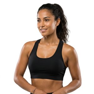 Sujetador deportivo negro para mujer con espalda cruzada, soporte medio, top de yoga y fitness, color liso, transpirable, de elastano y poliéster - Product Image 4