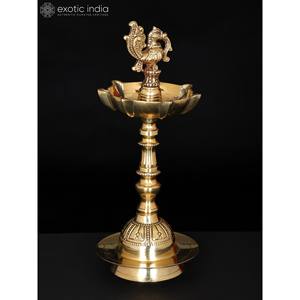 9 Inch Small Handmade Peacock Brass Elegant <b>Oil</b> <b>Lamp</b> for Home Decor, Gifting and Temple Made In India - Product Image 1