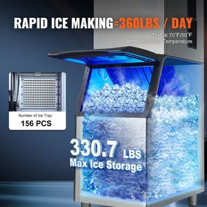 Macchina per il ghiaccio commerciale da 700W con contenitore di stoccaggio grande da 330,7L, produzione di ghiaccio di 360 libbre/24 ore e pulizia automatica - Product Image 3