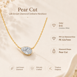 Collier solitaire en diamant de laboratoire taille poire East West, or 18 carats, design élégant et luxueux pour fiançailles, mariage, fête, cadeau - Product Image 6