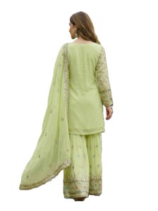 Salwar Kameez Verde Claro Bordado en Faux Georgette, Vestido de Novia Tradicional para Mujer, Estilo Indio-Pakistaní, Ropa de Fiesta - Product Image 4