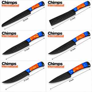 Ensemble de 6 couteaux de cuisine faits à la main avec manches en résine, design ambidextre, en acier inoxydable J2, couteaux de chef, à désosser et à hacher |   Vente en gros - Product Image 3