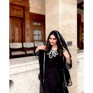 Ensemble haut et bas de soirée noir LC Designer avec dupatta, taille XL - Product Image 2