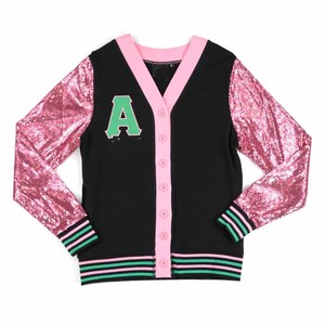 อัลฟ่า |   คาปา |   เสื้อคาร์ดิแกนปักเลื่อม Alpha AKA Sorority- สำหรับผู้หญิง- สีชมพู/เขียว เสื้อแจ็คเก็ตแฟชั่นผู้หญิง ดีไซน์ปักลาย เสื้อสเวตเตอร์ลำลอง - Product Image 5