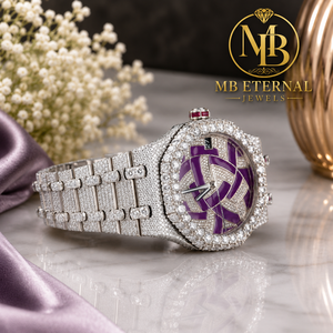 Montre de luxe MB ETERNAL en moissanite, cadran violet, bracelet en acier inoxydable, mouvement à quartz Citizen analogique, fermoir pliant de sécurité - Product Image 3