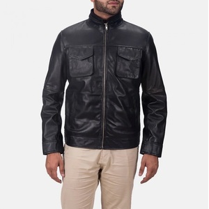 Premium Genuine Leather <b>Winter</b> Casual <b>Jackets</b> for Men Stand Collar <b>Waterproof</b> Zipper Dyed Washed Front Soft Comfortable Durable - Product Image 6