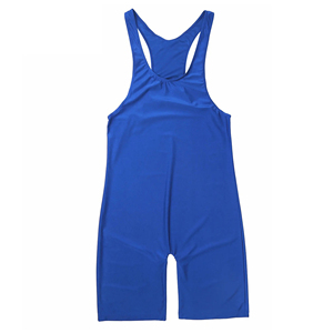 Combinaison de lutte et d'arts martiaux unisexe bleue ajustée en nylon extensible pour adultes avec logo frontal - Product Image 4