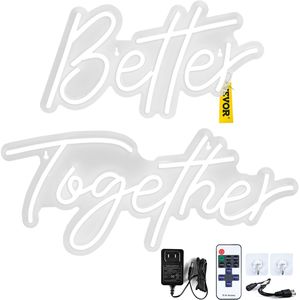 Insegna al Neon 'Better Together' 33x18 cm + 46x20 cm, Luci LED Bianco Caldo, Luminosità Regolabile, Telecomando per Matrimoni - Product Image 1