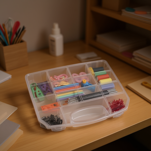 Contenitore portaoggetti in plastica trasparente con scomparti per materiali per il fai da te e piccole parti, contenitore rettangolare portatile impilabile - Product Image 3