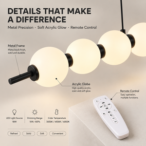 Suspension LED moderne dimmable 18W avec globes en acrylique, cadre métallique et télécommande pour salle à manger et îlot de cuisine - Product Image 4
