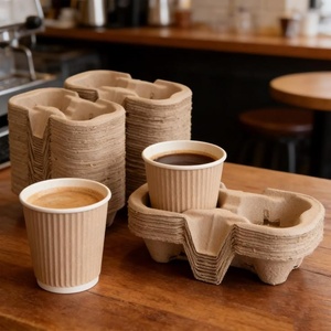 Plateau de transport à paroi simple en pâte à papier recyclée robuste pour café, porte-gobelets double, pour livraison en café, restauration et service alimentaire moderne - Product Image 5