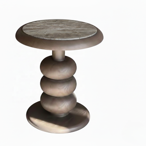 Mesa auxiliar minimalista moderna de madera maciza con superficie de mármol para sala de estar, entrada, restaurantes, hoteles y villas. - Product Image 1