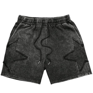 High Quality Custom <b>Drawstrings</b> Vintage Puff Print Short 100% Cotton Men's Acid Wash Shorts - Product Image 1