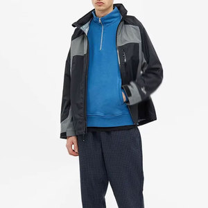 Sweat-shirt en polaire à col zippé pour homme, couleur unie, col roulé, coupe classique, vêtement décontracté pour l'automne, veste en polyester coupe-vent bleue - Product Image 3
