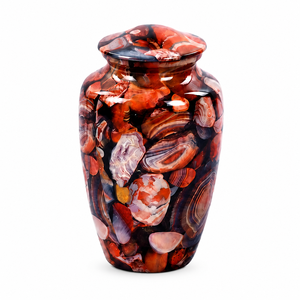 Handcrafted Red Agate Pattern Cremation Urn for Human Ashes - Elegant Metal <b>Memorial</b> Funeral Keepsake with <b>Stone</b> Jasper Design - Product Image 1