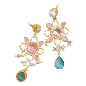 Boucles d'oreilles clous en laiton perlé, zircon, semi-précieux, plaqué rhodium, style avant-gardiste, vente en gros - Product Image 2