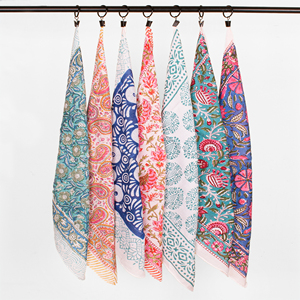 Colorful Cotton Square Bandana Handmade Floral Block Printed Eco-Friendly Scarf Lightweight Breathable <b>Tie</b> <b>Back</b> Hair Neck Wrap - Product Image 1