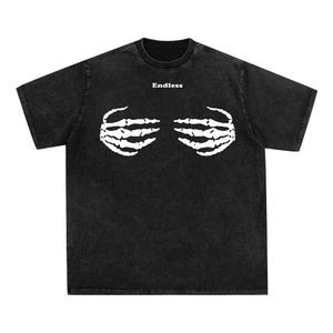 Camiseta lavada con ácido y estampado de calavera personalizada, venta al por mayor, camiseta Vintage para mujer, Camiseta holgada de gran tamaño para mujer, ropa de calle de talla grande para mujer - Product Image 3