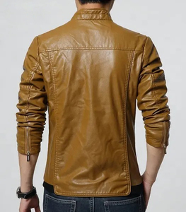 Men's Best Quality Genuine Leather Stand Collar Zipper Streetwear <b>Jacket</b> Sherpa <b>Lined</b> All Colors Sizes Breathable Anti-Bacterial - Product Image 6
