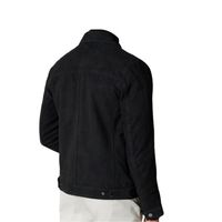 Veste en daim noir pour homme, coupe slim décontractée, fermeture éclair, col rabattu, vêtement d'automne