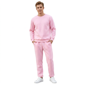 Survêtement rose pour homme en Spandex/Polyester écologique, col rond, manches longues, couleur unie, coupe classique, décontracté, pour l'hiver - Product Image 3