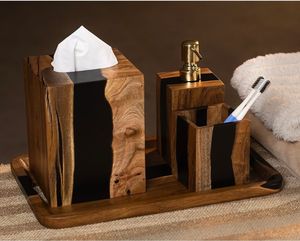 Artenza Decor Wood Resin Carved Modern Bathroom Decorative Storage <b>Box</b> Napkin Holder Tissue <b>Box</b> Set <b>Vanity</b> Organizer for Hotel - Product Image 1