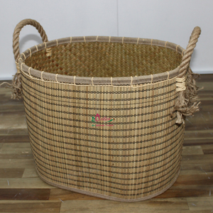 Eco Friendly Woven Palm Leaf Modern Rectangle <b>Storage</b> <b>Basket</b> Set with <b>Rope</b> Handles for Laundry <b>Storage</b> - Product Image 2